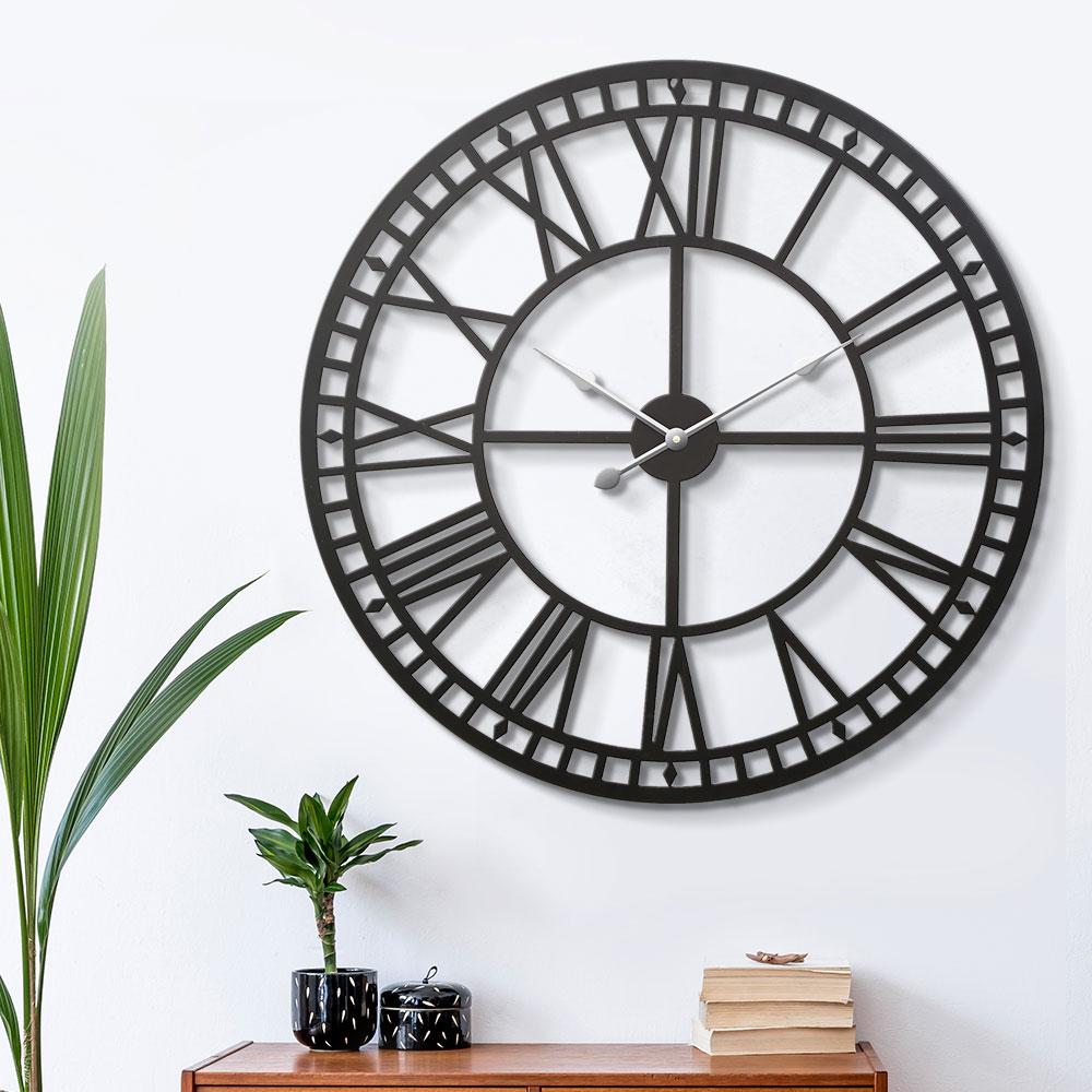 Artiss Wall Clock 60CM Large Roman Numerals Round Metal Luxury Wall