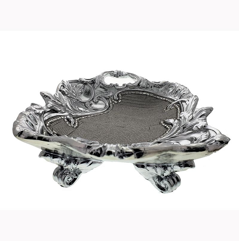 Ambrose Chrome Plated Crystal Embellished Floral Ceramic Plate (16.5