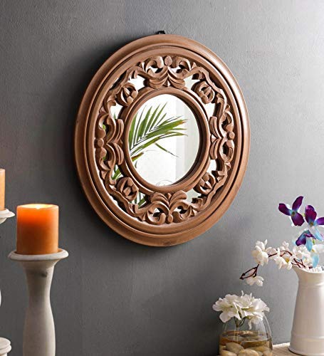 DECORASIA Wooden Handcrafted Wood Wall Mirror (45 cm x 2 cm x 45 cm)