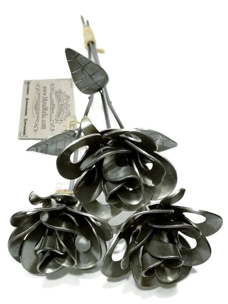 Three Metal Roses, Welded Steel Roses, Metal Immortal Roses, Steampunk