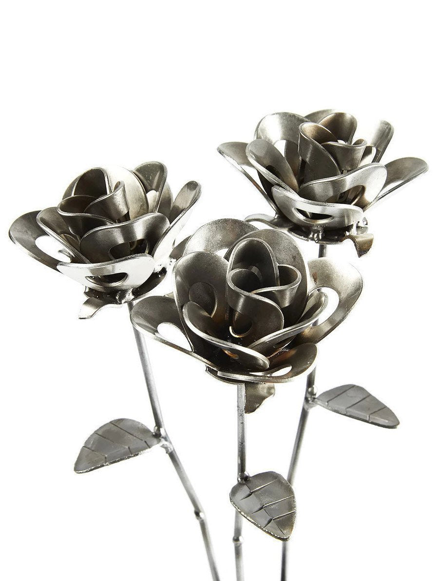 Three Metal Roses, Welded Steel Roses, Metal Immortal Roses, Steampunk